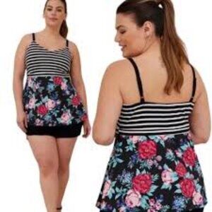 Torrid Stripe and Floral Peplum Tank Top